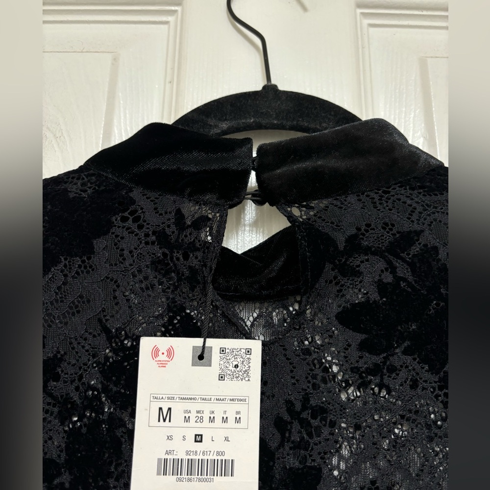 Zara Black Velvet Mini Dress with Lace Accent - Picture 8 of 9